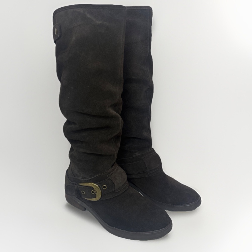 Kelly & Katie Brown Suede Knee-High Sherpa Lined Moto Boots US Women’s Size 7